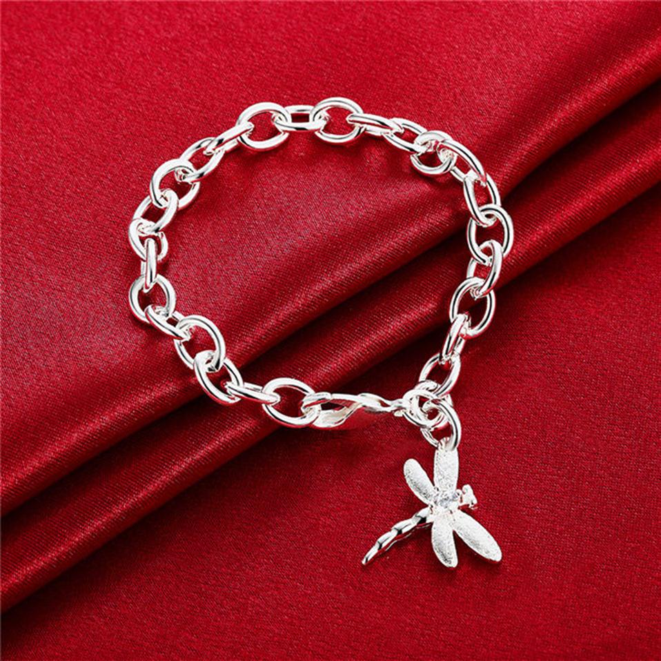 

wedding Dragonfly shrimp thick 925 silver charm bracelets 8inchs GSSB282 women's sterling silver plated jewelry bracelet287x