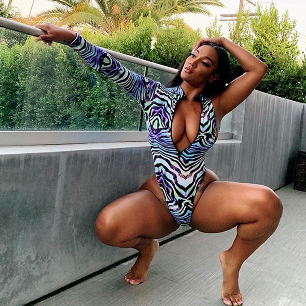 

Women One Piece Swimsuit Long Sleeves Swimwear 2022 New Bodysuit Monokini Print Bathing Suits Summer Beach Wear Swimming Suit XL