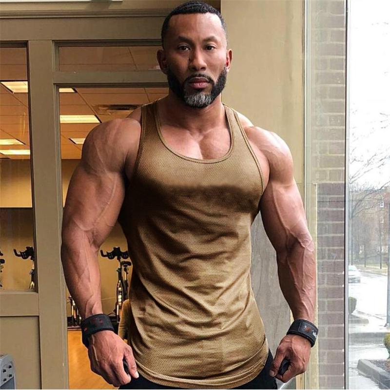 Men's Tank Tops Workout Casual Singlets Sleeveless Bodybuilding Fashion Mesh Mens Top Fitness Brand Gym Tanktops Vest Stringer UndershirtMen