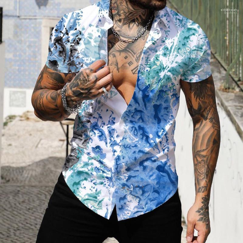 

Men' Casual Shirts Men Spring Summer Single Breasted Lapel Full Print Beach Short Sleeve Vacation Outdoor Holiday Shirt ShirtMen' Eldd22, Blue