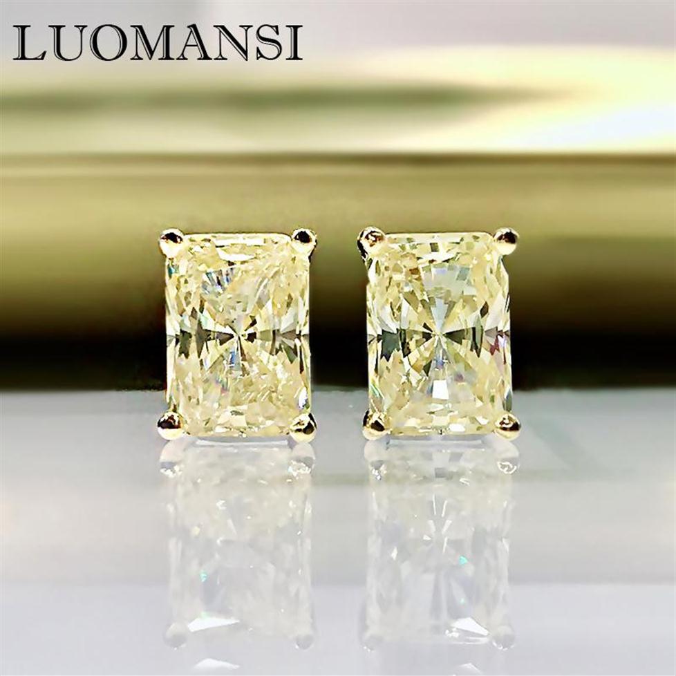 

Stud Luomansi 100%-S925 Sterling Silver Glittering Rectangle White Yellow High Carbon Diamond Earrings Woman Jewelry235r