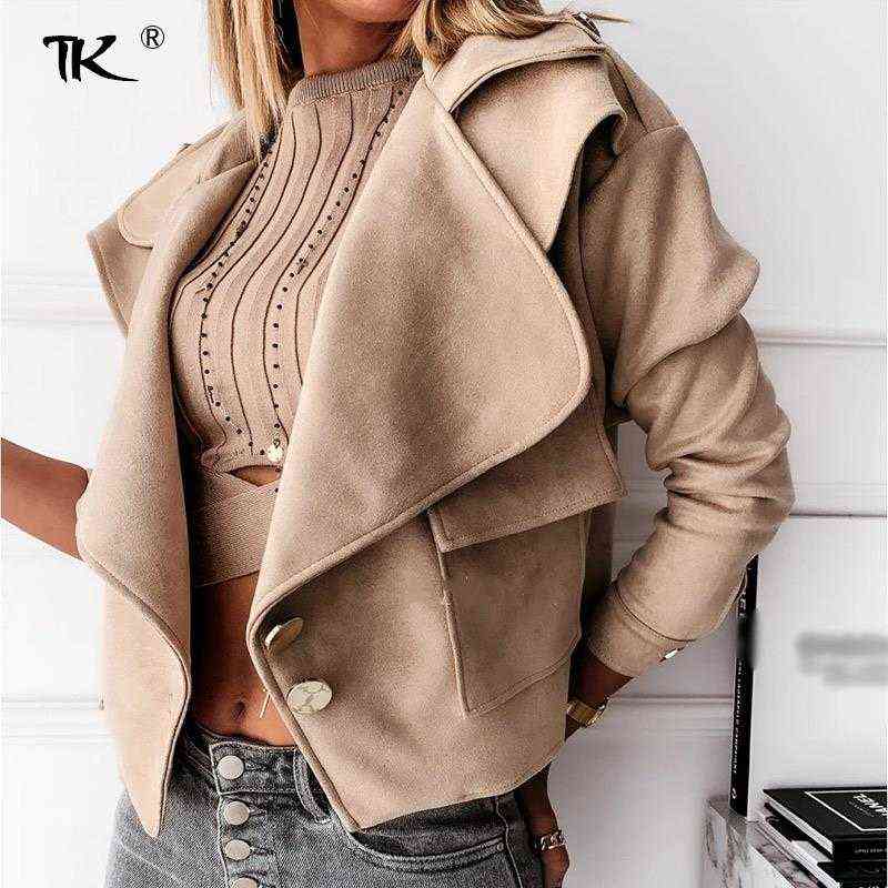 Solide simple boutonnage femmes veste col rabattu mince court printemps femme manteaux 2022 Streetwear vestes décontractées pour femmes haut L220