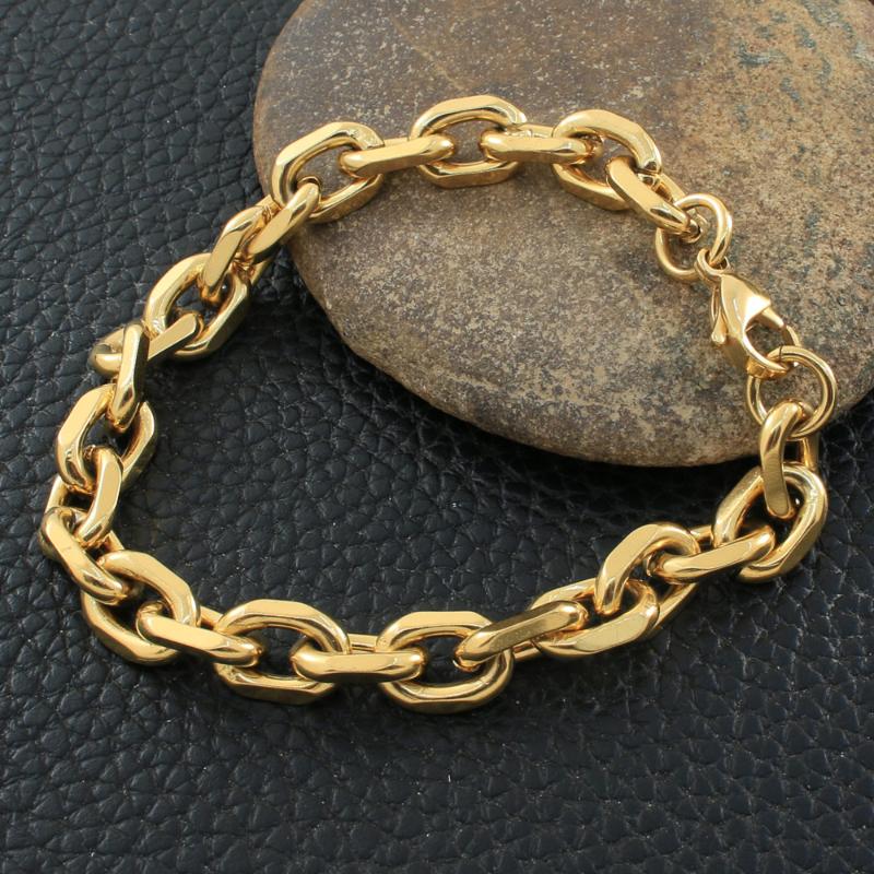 

Link Chain Fashion 9MM Gold Color Stainless Steel Jewelry Bracelet Wholesale Bijoux Femmes Joyas Mujer Store BFHZAABCLink