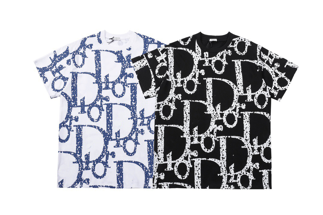 

2022ss early spring new high-grade cotton printed T-shirt round neck stitching pullover short sleeves Size: m~xxxl Color: black and white g44y#01