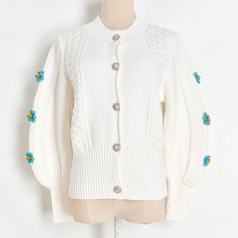 

Women' Knits & Tees Women Fashion Knitted Sweaters 2022 Christmas Casual Diamonds Buttons Floral Cardigan Ladies Winter Autumn Tops Jumper, As pic