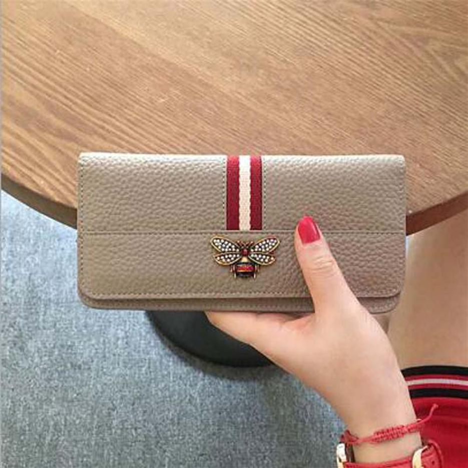 

New women Genuine leather bee wallet female cow leather purse lady fashion clutch purse ladies long wallet2180, Burgundy