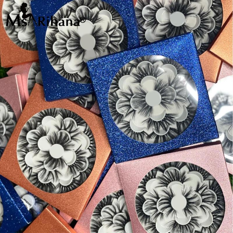 

False Eyelashes 7 Pairs Lash Book Fluffy Messy 3D Mink Lashes Box Package Reusable Thick Long Vendors Makeup 5D Extension