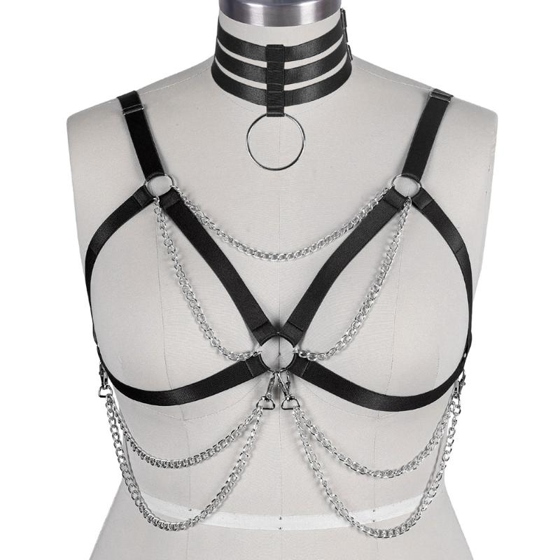 

Garters Collar Garter Harness For Women Body Hollow Bra Corset Suspender Dance Rave Party Punk Plus Size Sexy Lingerie Chain AccessoriesGart, White