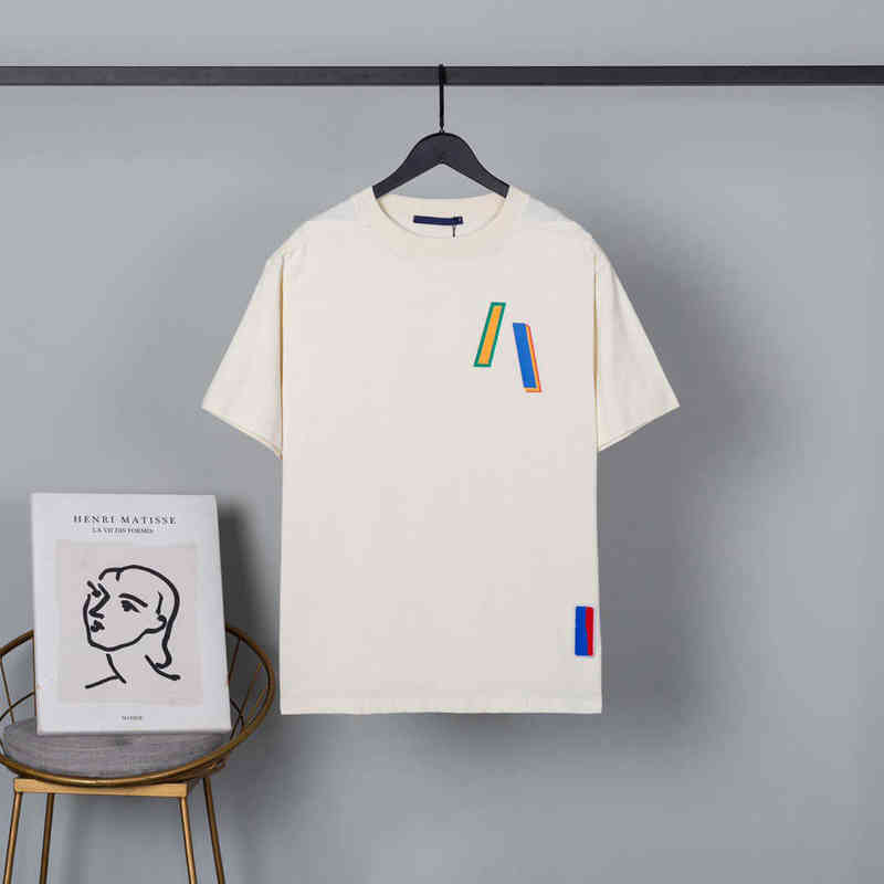 

22ss Mens Tshirts Lvs New High Grade Cotton Printing Short Sleeve Round Neck Panel T-Shirt Size M-xxxl Black White