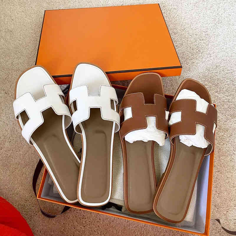 

Designer Herme Slippers Ms Oran Sandal Class Version h Family Womens 2022 Summer Pure Handmade Flip Flops Real Leat, Pink blue