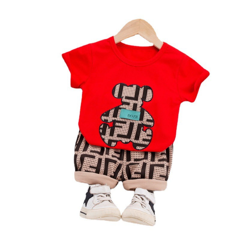 

Clothing Sets Children's suit summer cartoon boy child short-sleeved clothes baby foreign style two-piece baby, Maroon