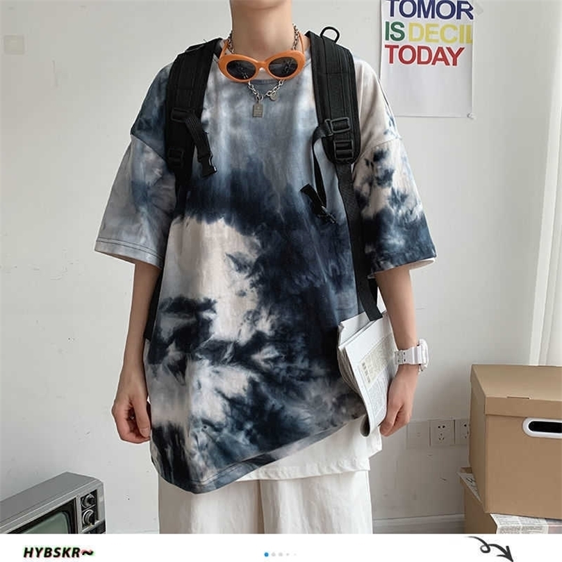 

HybskrM Harajuku Men Summer Short Sleeve T shirts Hip Hop Tie Dye Tees Streetwear Casual t-shirt Oversized Man Tops 210608, Green