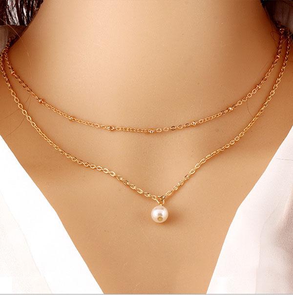

Chains Delysia King Fashion Multi-layer Metal Pearl Necklace Temperament Personality European And American Trend Simple Sweater Chain
