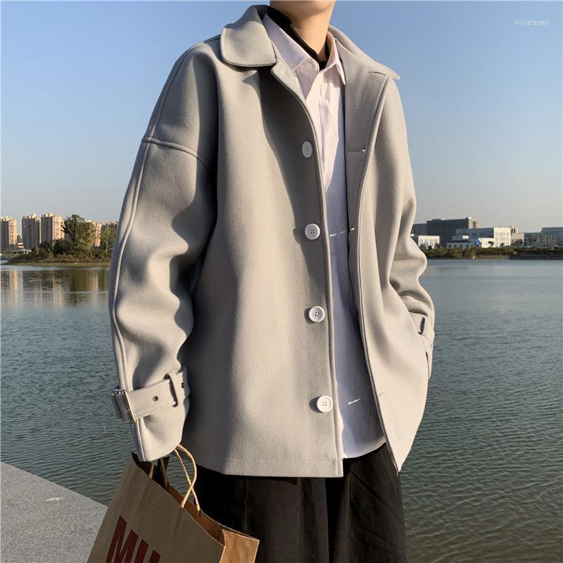 

Men's Wool & Blends Warm Fashion Solid Casual Outerwear Winter Short Woolen Coat Street-wear Loose Korean Male All-match Harajuku Viol22, Khaki
