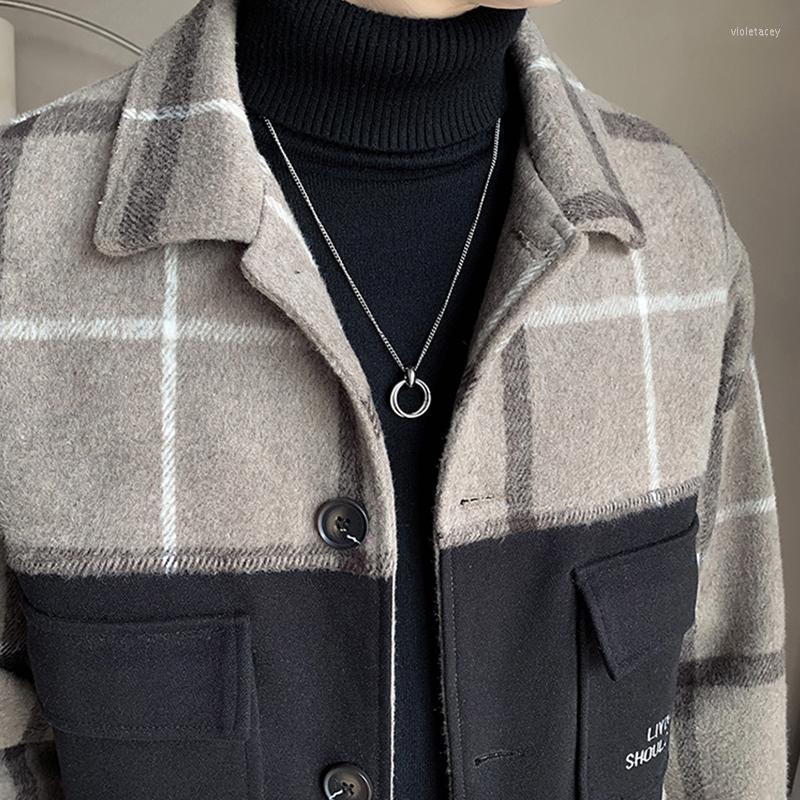 

Men's Wool & Blends 2022 Winter Jacket Casual Loose Coats Man High-quality Plaid Woolen For Men Viol22, Khaki