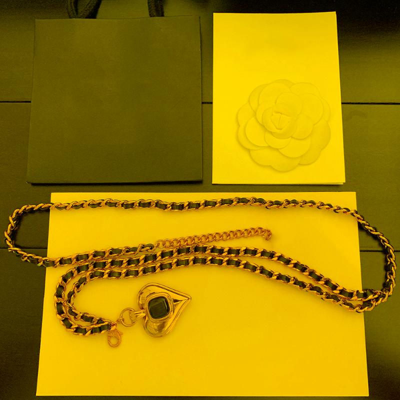 

Pendant Necklaces Brand Fashion Jewelry Women Vintage Leather Chain Black Heart Gold Color Long Necklace Party Fine Belt