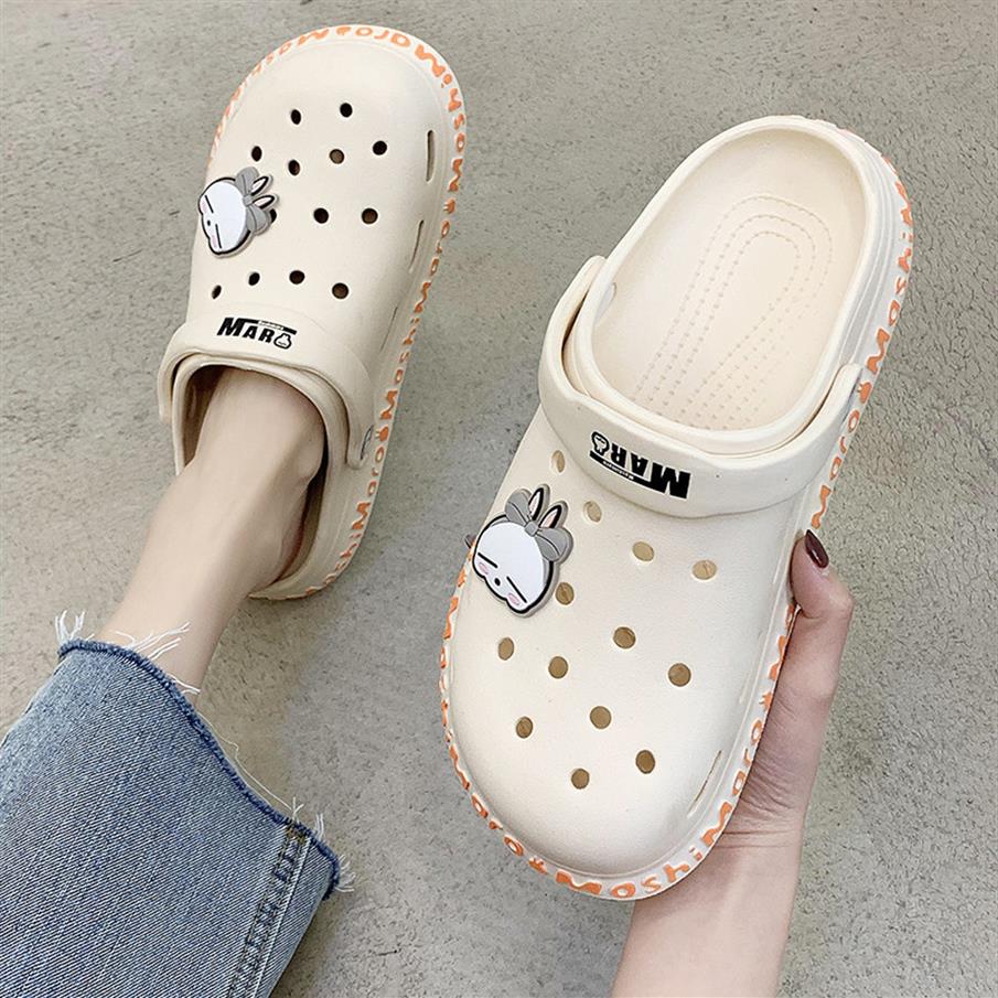 

Platform Clogs for Women summer Garden Shoes Woman Slippers Wedges Beach rubber Sandals Heel Croc Girls Flip Flops two wear 2022 0333y, Beige 01