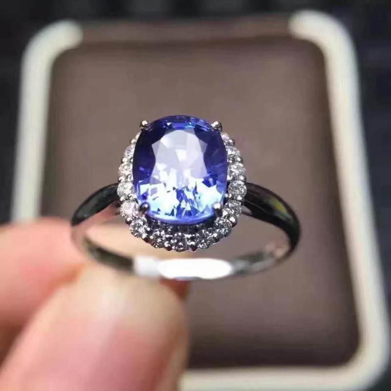 

Cluster Rings Natural And Real Luxury Tanzanite Gemstone For Women Solid 925 Sterling Silver Fine Jewelry Engagement RingCluster