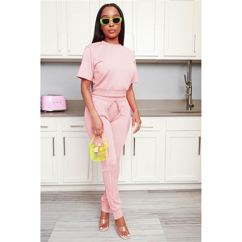 

Women's Two Piece Pants Women's Summer -selling Short-sleeved Crew Neck Fashion Casual Temperament Simple Niche Design Suit.Women's, Pink