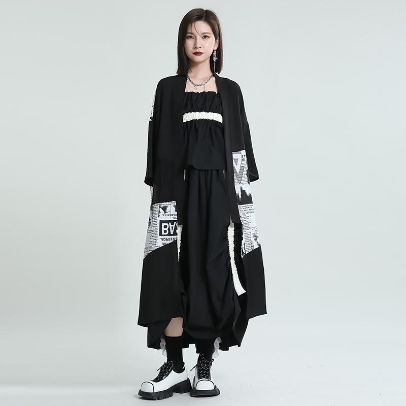 

Women's Blouses & Shirts SuperAen 2022 Summer Retro Loose Printing Patchwork Cardigan Jacket Three Quarter V-Neck Women ShirtWomen's, Black