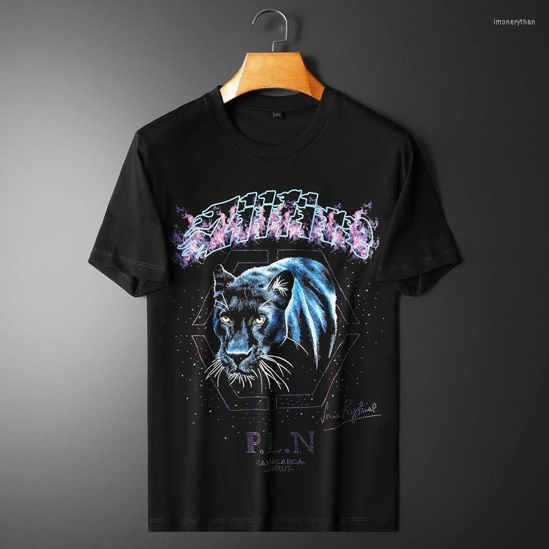

Men's T-Shirts Luxury Rhinestones T Shirt Men Mercerized Cotton Short Sleeve Slim Tops 2022 Summer Casual T-Shirt Streetwear Social O-neck I, Black