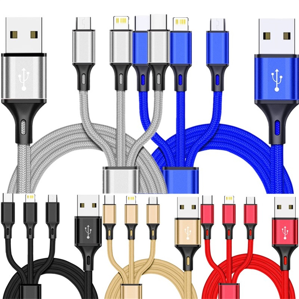 

Universal 3in1 Lightning Type c Micro Usb Charging Cables Cable Wire For Apple IPhone 7 8 11 12 13 Samsung S20 S10 S21 htc lg Android phone 1.2M 4FT, 3in1 cable