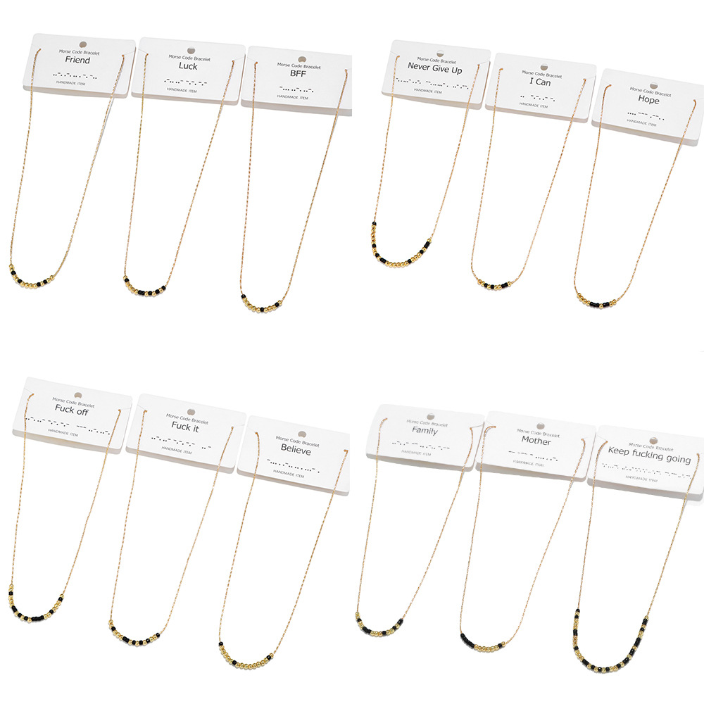

Morse Code Necklace with Card Beads on Silk Message Friendship Necklaces Inspirational Gifts for Women