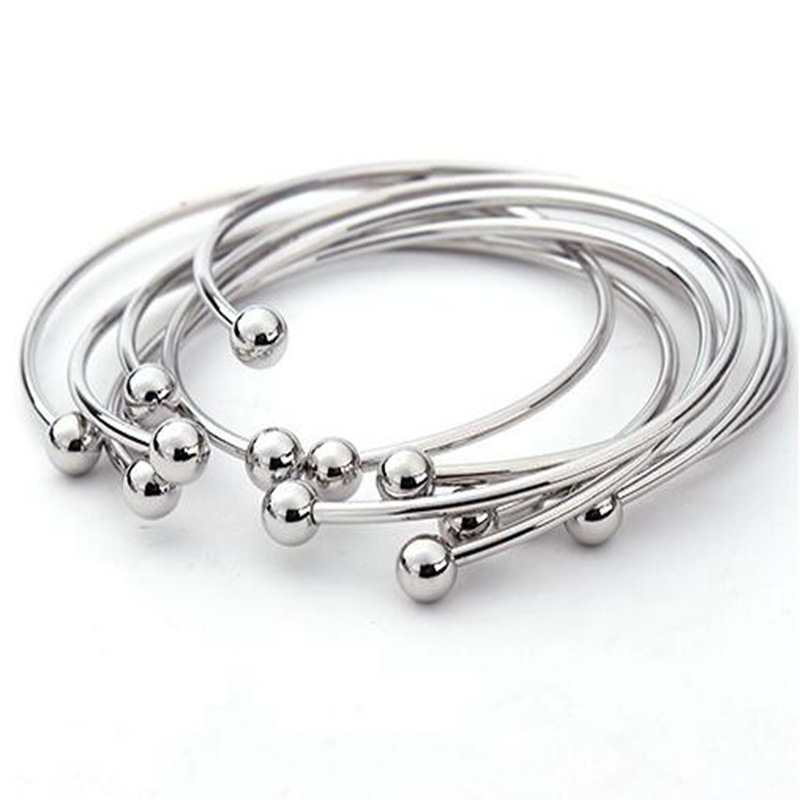 10pcs/lot Metal Copper Adjustable Cuff Bangle Bracelets Blank Silver Color Open Charm Wire Base Bead Bangle Man Woman Jewelry Making-image-760374964