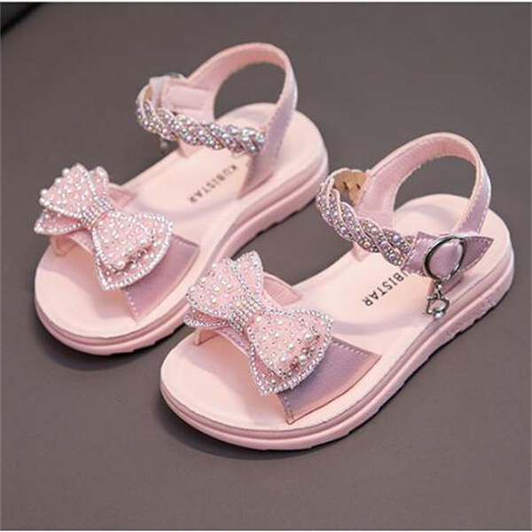 

Fashion Rhinestone Pearl Princess Shoes Girls Children's Sandals 2022 Summer Girl Crystal Shoes Women Child Open Toe Bow Soft Sole Non-slip Sandal, Silver