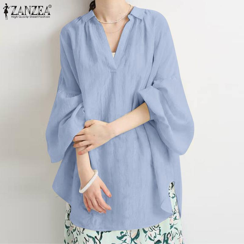 

Women' Blouses & Shirts Fashion Solid Tops Casual Long Sleeve Summer Women Cotton Linen Blouse Elegant Loose Blusas Mujer Oversized, Green