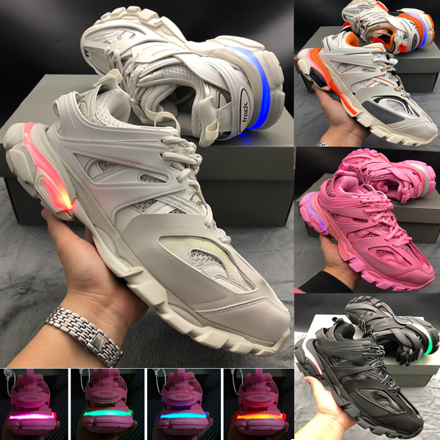 

Light Up French Fashion Track 3.0 Sneakers Tess S. Gomma Trek Low Men Women Top Platform Triple S Clear Sole Lighted Running Shoes, #03 white