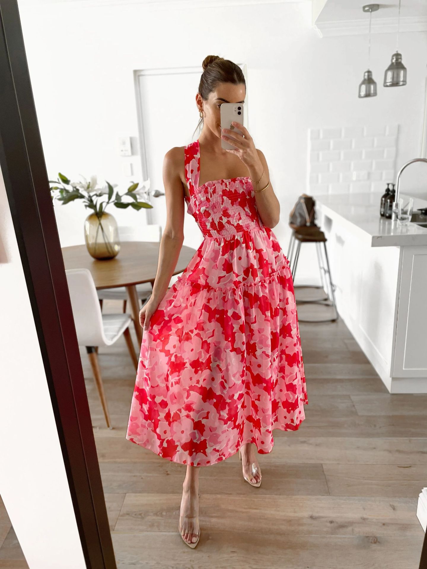 

Pleated halter dress Backless Elastic Red Long Elegant Summer wearing for women, 01