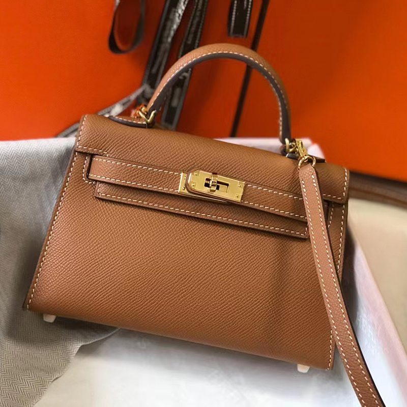 

7A+ Top Quality Bag Women Purse Designer 19CM Mini Epsom Bags Handmade Luxury Designer Handbags Classic Fashion Leather, Black gold buckle