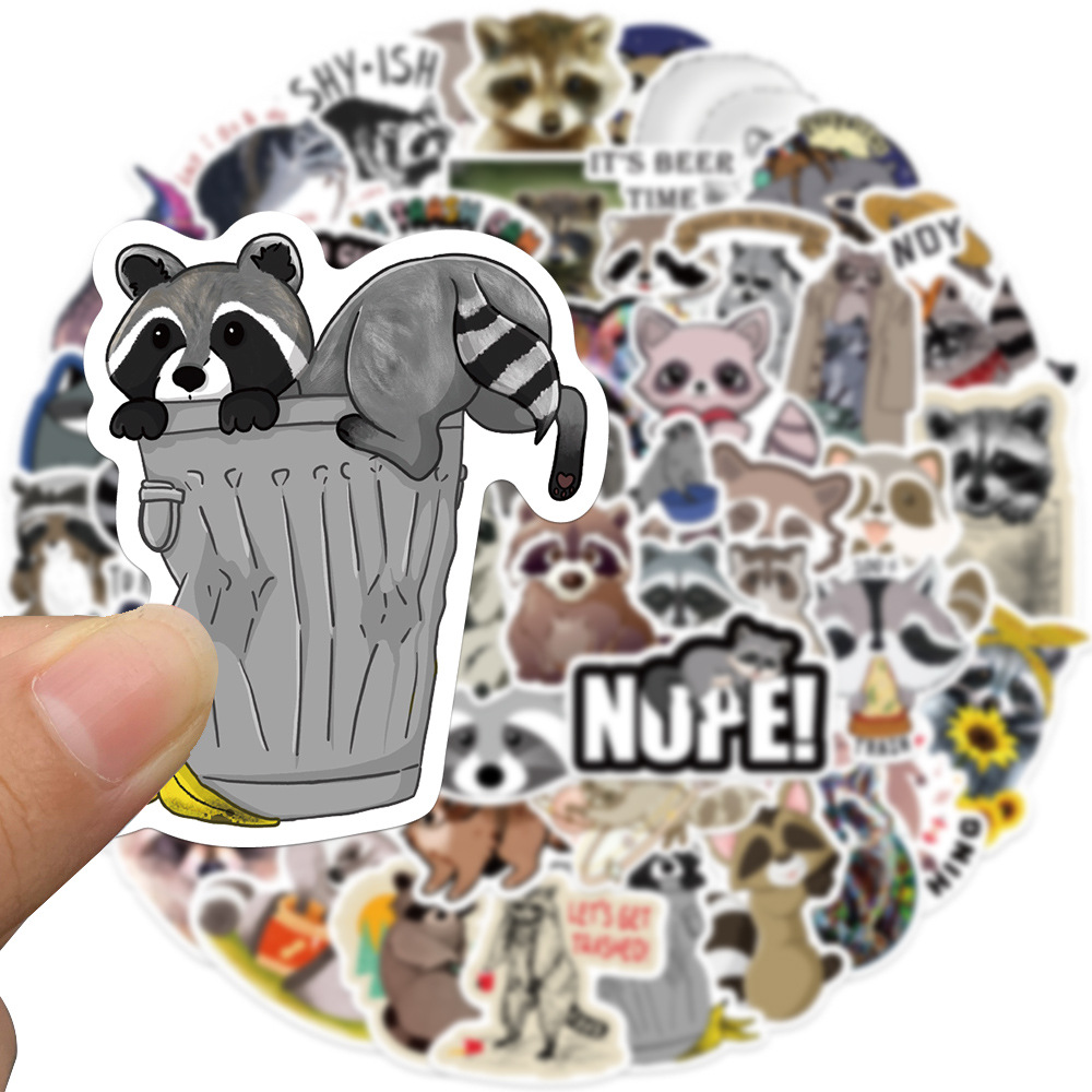 

50pcs/set graffiti Skateboard stickers cartoon animal raccoon For water bottle notebook laptop decor Helmet car sticker PVC Guitar Decals, Multi colors
