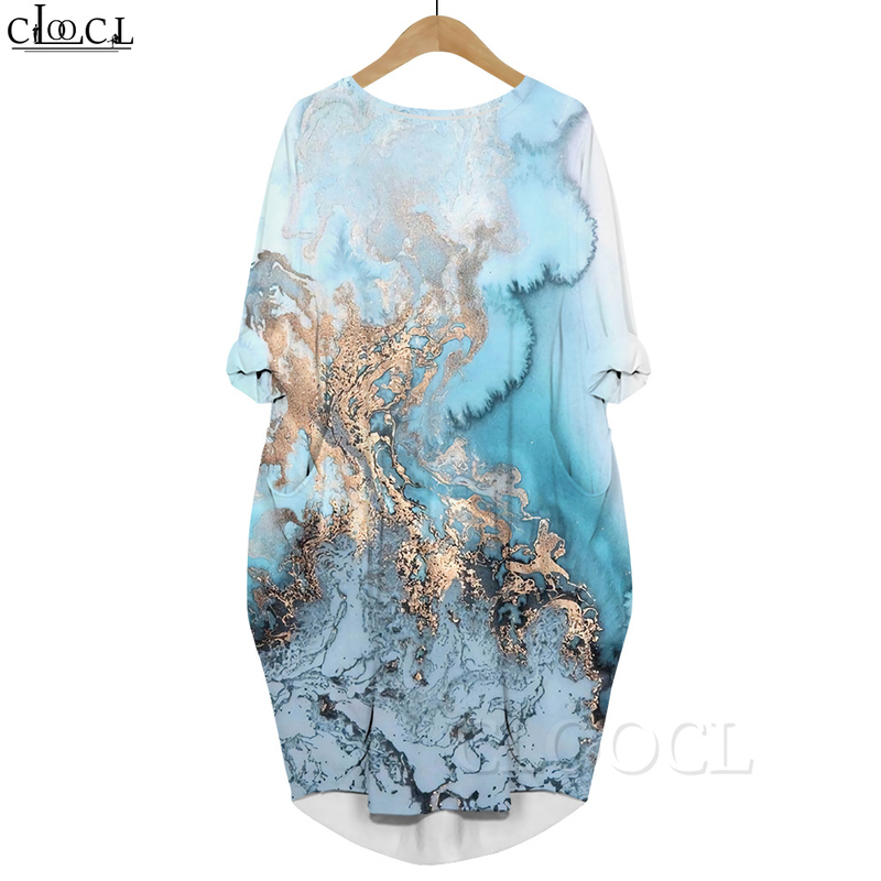 

Women Dress Sea Waves 3D Printed Dress Long Sleeve Pocket Dress Round Neck Loose Dresses Natural Factors 220616, Long sleeved dress19