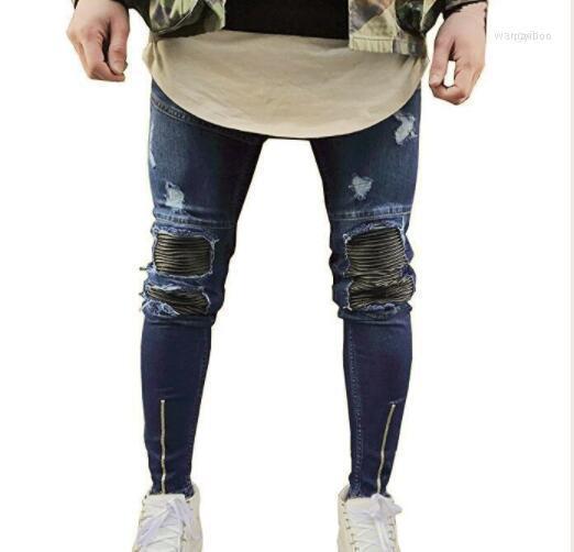 

Mens Casual Skinny Jeans Pants Men Solid Black Ripped Beggar With Knee Hole For