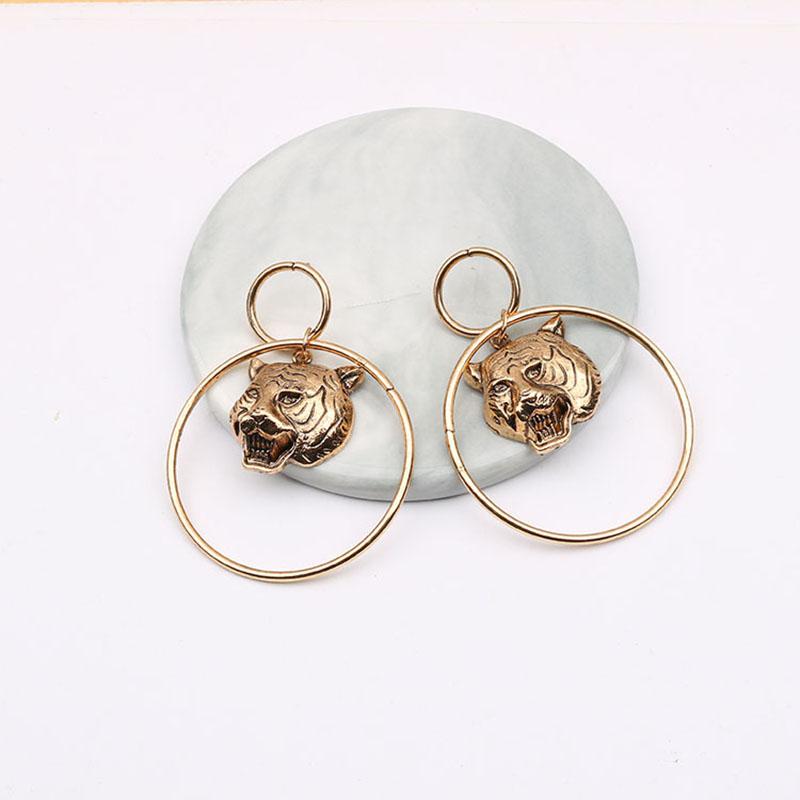 

Dangle & Chandelier TARCLIY Trendy Exaggerated Metal Tiger Head Earrings Geometric Large Circle Alloy Drop Earring Women Punk Jewelry