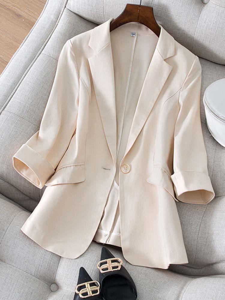 

Women' Suits & Blazers Small Linen Ladies Suit Jacket Women' Three-quarter Sleeve Coat 2022 Summer Korean Temperamental Slim BlouseWom, Black
