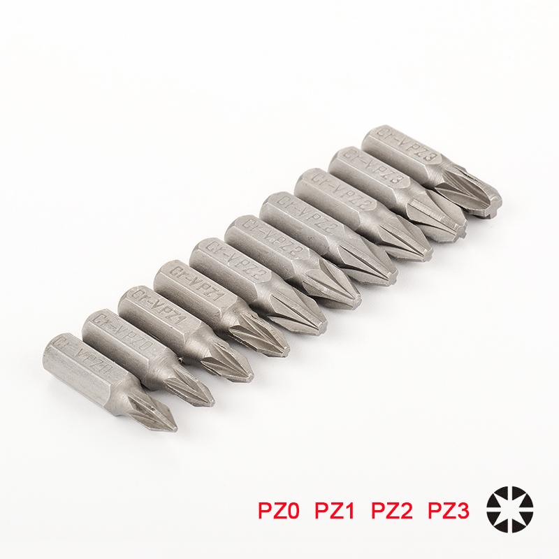 Outils à main 10 pièces 25mm PZ Pozidriv Bits 1/4 pouces 6.35mm tige hexagonale PZ0 PZ1 PZ2 PZ3 anti-dérapant tournevis électrique SetHand HandHa