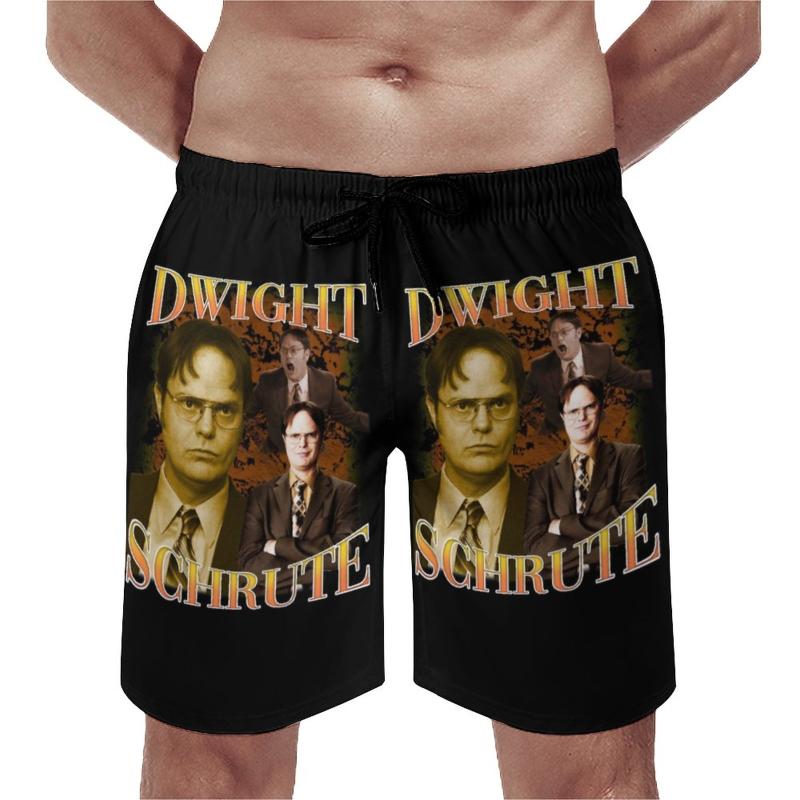 

Men's Shorts Dwight Schrute 90s Vintage Board The Office Kurt Funny Jim Halpert Beach Short Pants Elastic Waist Custom Swim Trunks, Style