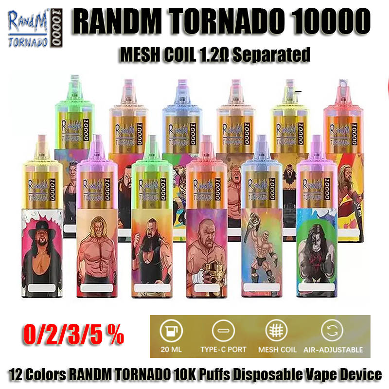 

100% Original RANDM TORNADO 10000 10K Puffs Disposable E Cigarette Vape Device Pen Pod 850mAh 20ml Pre-filled Pod Cartridges 0% 2% 3% 5% Salt Mesh Coil 12 Colors Vapes