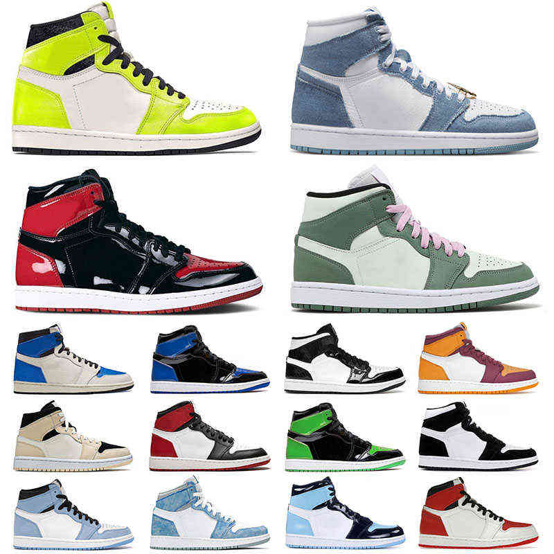 

Denim Jumpman 1 1s Mens Womens Designer Basketball Shoes University Blue High Dark Mocha Trainers Panda Mid Dutch Green Carbon Fiber, A4 36-46 mid chicago toe