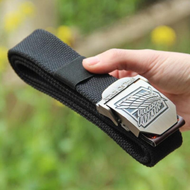 

Belts Attack On Titan Survey Corps Belt Shingeki No Kyojin Silver Alloy Buckle Black Strap Mens Anime Cosplay AccessoriesBelts