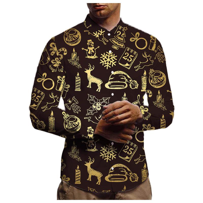 

Men's Casual Shirts Fashion Autumn Long Blouse Sleeve Winter Christmas Top Printed Men Formal Shirt For, As pic