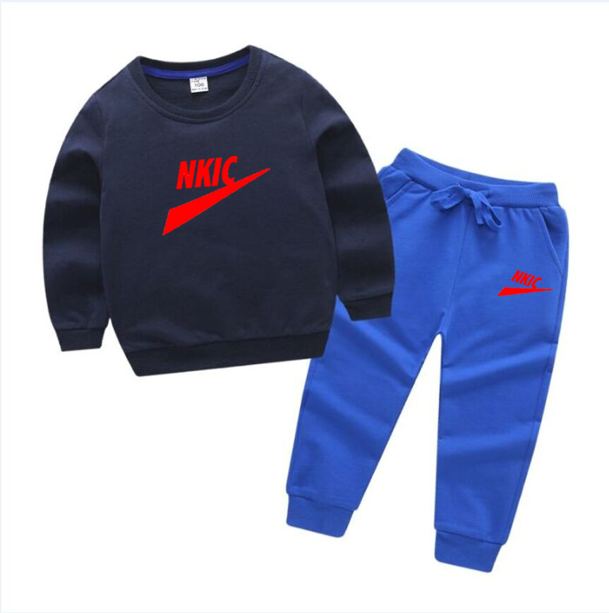 

Children Clothes Autumn Baby Girls Sets Clothing Boys Brand LOGO Cotton Sweatshirsts Pants 2Pcs Set Kids Sport Casual Costume Tracksuits, Navy blue