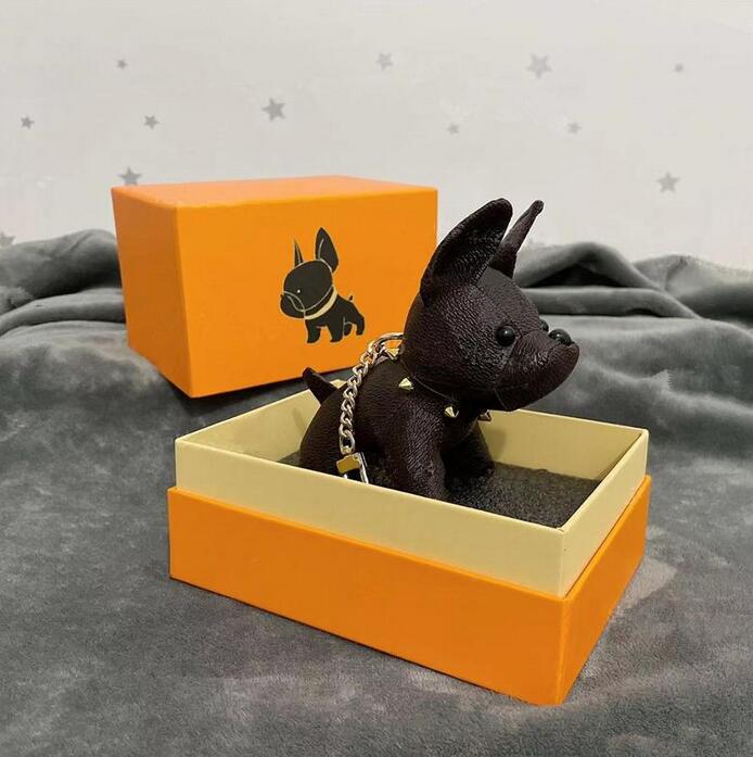 

Favor Luxury Designer Keychain Buckle 7 Colors Lovers Bulldog Car key Ring Handmade Leather Designers Keychains Men Women Bag Pendant Accessories With Gift Box