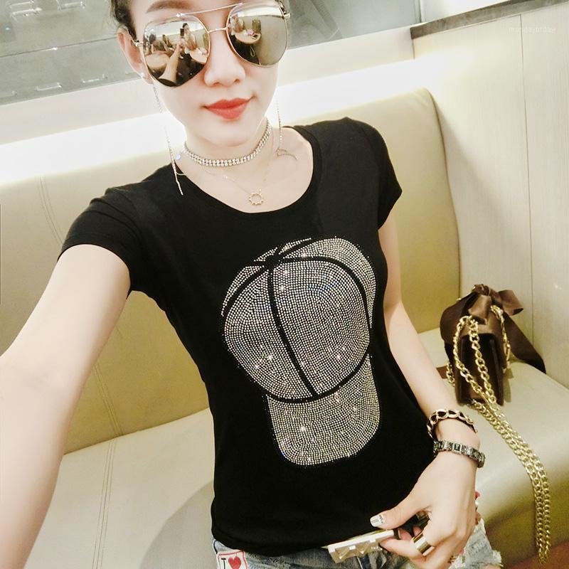 

Women' T-Shirt Hats Diamonds T Shirt Women Summer Casual Cotton O-Neck Tops Female Version Fashion Clothes Short Sleeve 46, Black