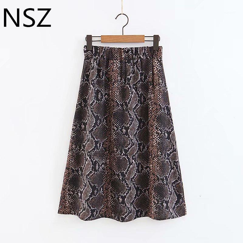 

Skirts Women Animal Sexy Snake Skirt Mid-Calf Shirt Vintage High Waist A-Line Casual Party Autumn Winter, Brown