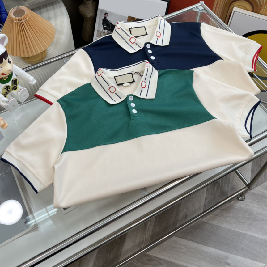 

Newest Collar Embroidery Men Polos Patchwork 2 Colors T Shirts Short Sleeve Shirt Tees High Quality Washing Label Tee For Summer, Blue