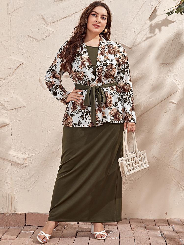 

Plus Size Dresses Women Large Maxi Dress 2022 Spring Chic Elegant Long Sleeve Floral Shirt Formal Evening Party Festival ClothingPlus, Auburn